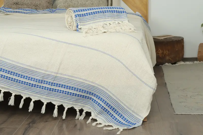 Bedspread, Family Gift, Monogram Blanket, Bridal Shower Gift, 96x94 Linen Striped Towel, Custom Wedding Gift From Bridesmaid, Oversized Beach Towel - 7
