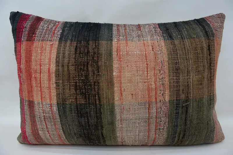 Ethnical Kilim Rug Pillow, Cushion Case, Handmade Kilim Cushion, 16x24 Red Pillow, Outdoor Bolster Pillow Case, Interior Designer Pillow - 1