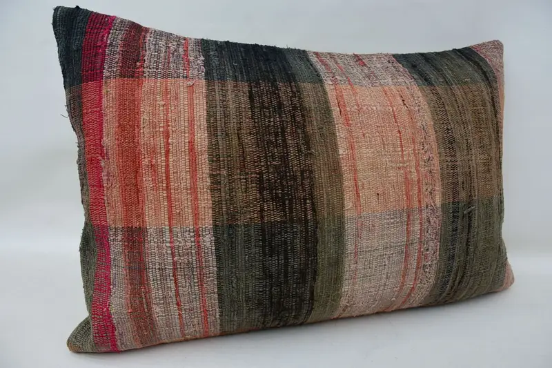 Ethnical Kilim Rug Pillow, Cushion Case, Handmade Kilim Cushion, 16x24 Red Pillow, Outdoor Bolster Pillow Case, Interior Designer Pillow - 2