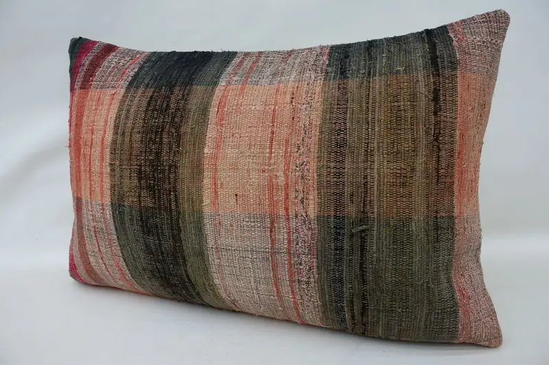 Ethnical Kilim Rug Pillow, Cushion Case, Handmade Kilim Cushion, 16x24 Red Pillow, Outdoor Bolster Pillow Case, Interior Designer Pillow - 3