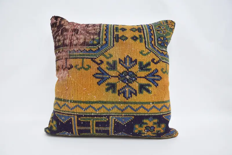Throw Cushion Case, Wool Antique 28x28 inch Orange Pillow Sham - 1