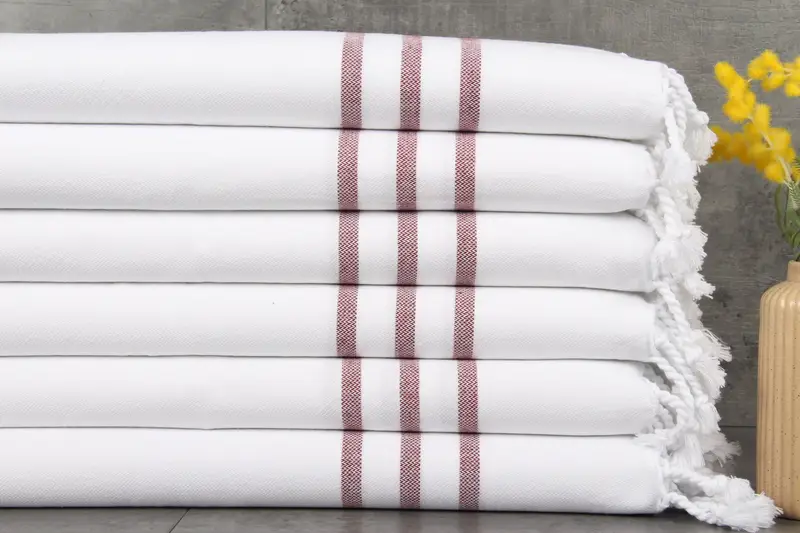 Burgundy Striped Kitchen Towel Monogrammed, 24x40 Inches