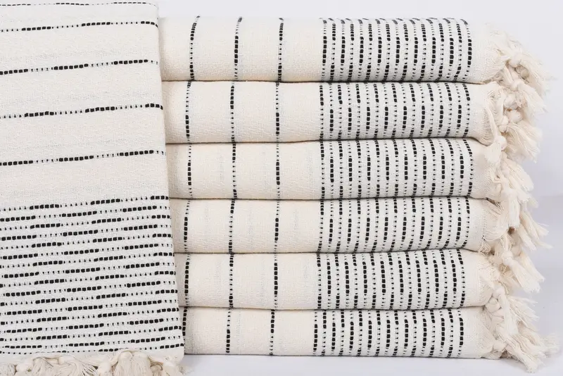Black Striped Design Blanket, Bedspread, Turkish, 97x91 Inches