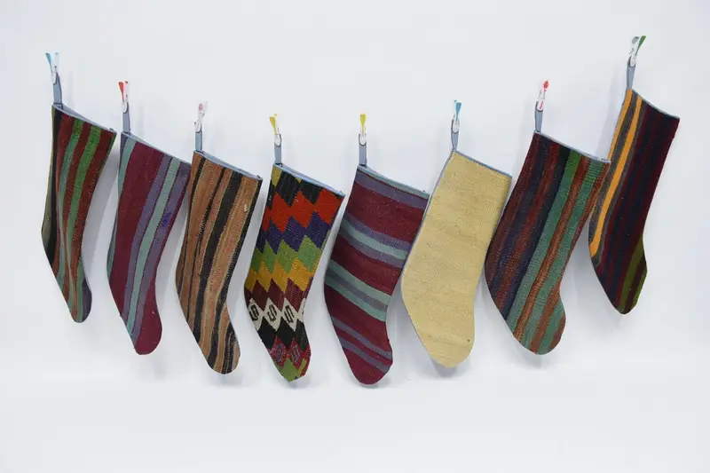 Beige Christmas Ornaments Stocking, 14-Inch Wide Holiday Stocking