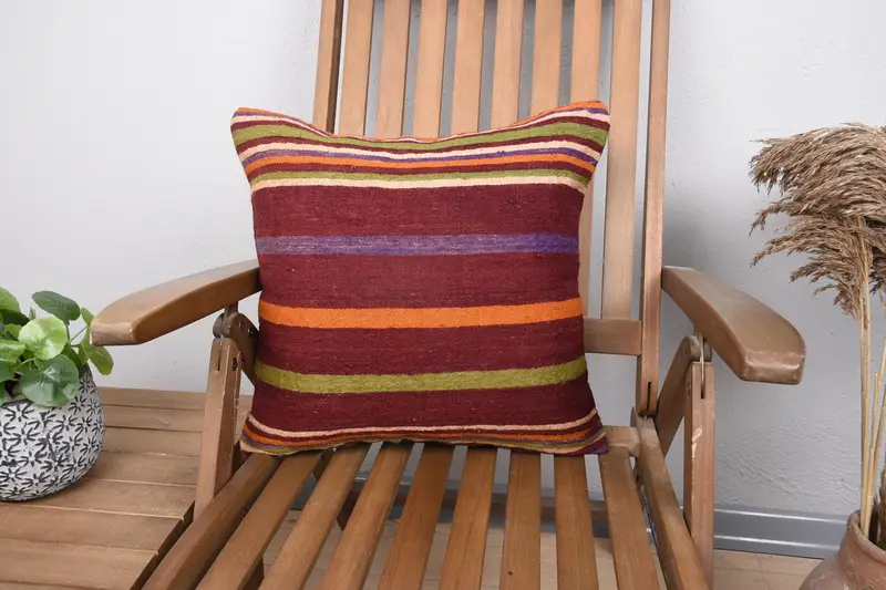 Throw Striped Green Pillow Cover, Accent Handwoven Gift 18x18 inch Pillowcase - 1