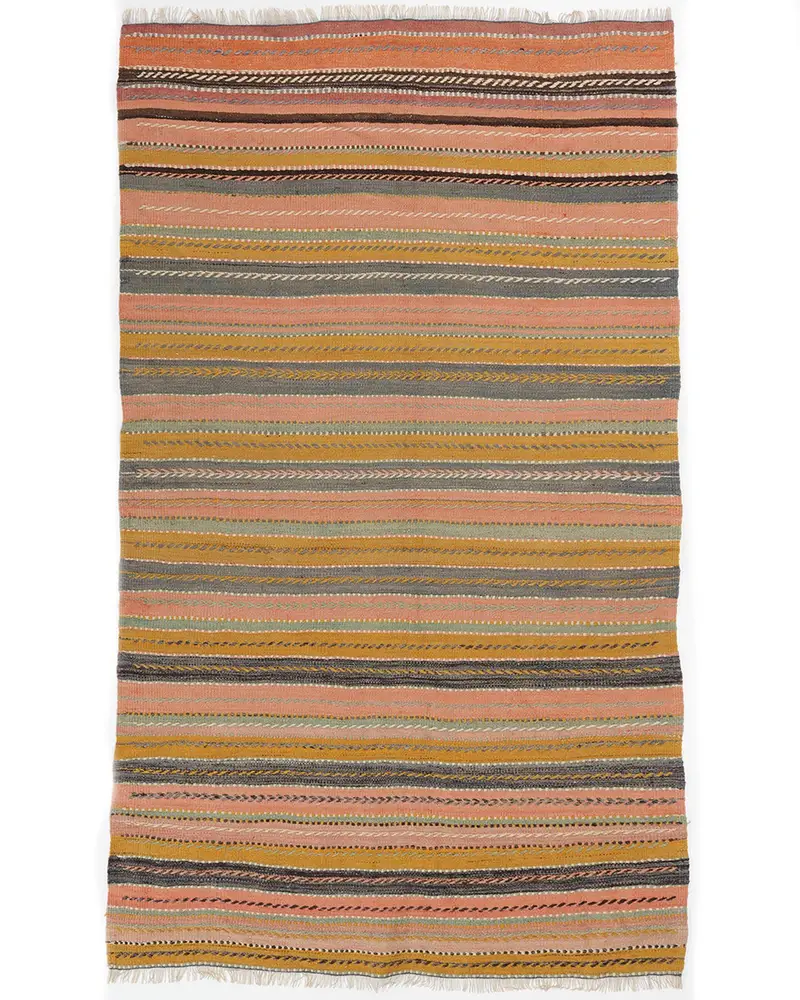 Canlı Turuncu Halı, 3,8x6,6 ft Düz Yeşil Vurgulu