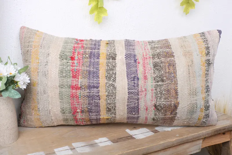 Pillow Case, Handmade Kilim Cushion, 12x24 Beige Pillow Sham, Outdoor Cushion, Kilim Cushion Sham, Interior Designer Pillow - 4