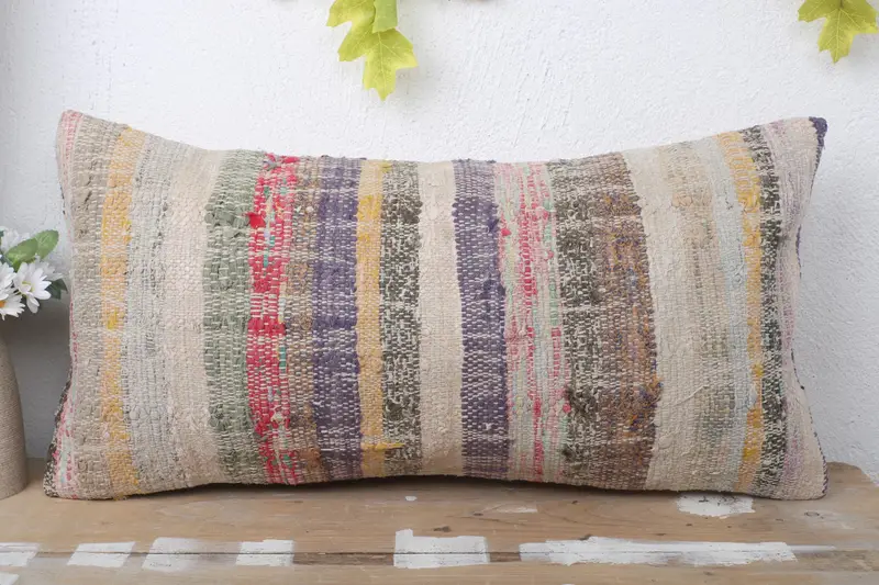Pillow Case, Handmade Kilim Cushion, 12x24 Beige Pillow Sham, Outdoor Cushion, Kilim Cushion Sham, Interior Designer Pillow - 2