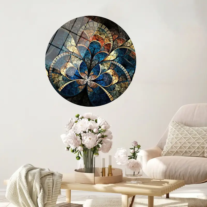 Trendy Fractal Canvas: Psychedelic Gold Shimmer Stained Glass Mosaic