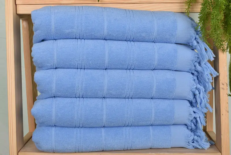 Striped Terry Dish Towel Baby Blue Cotton Hand Towel, 18x40 Inches