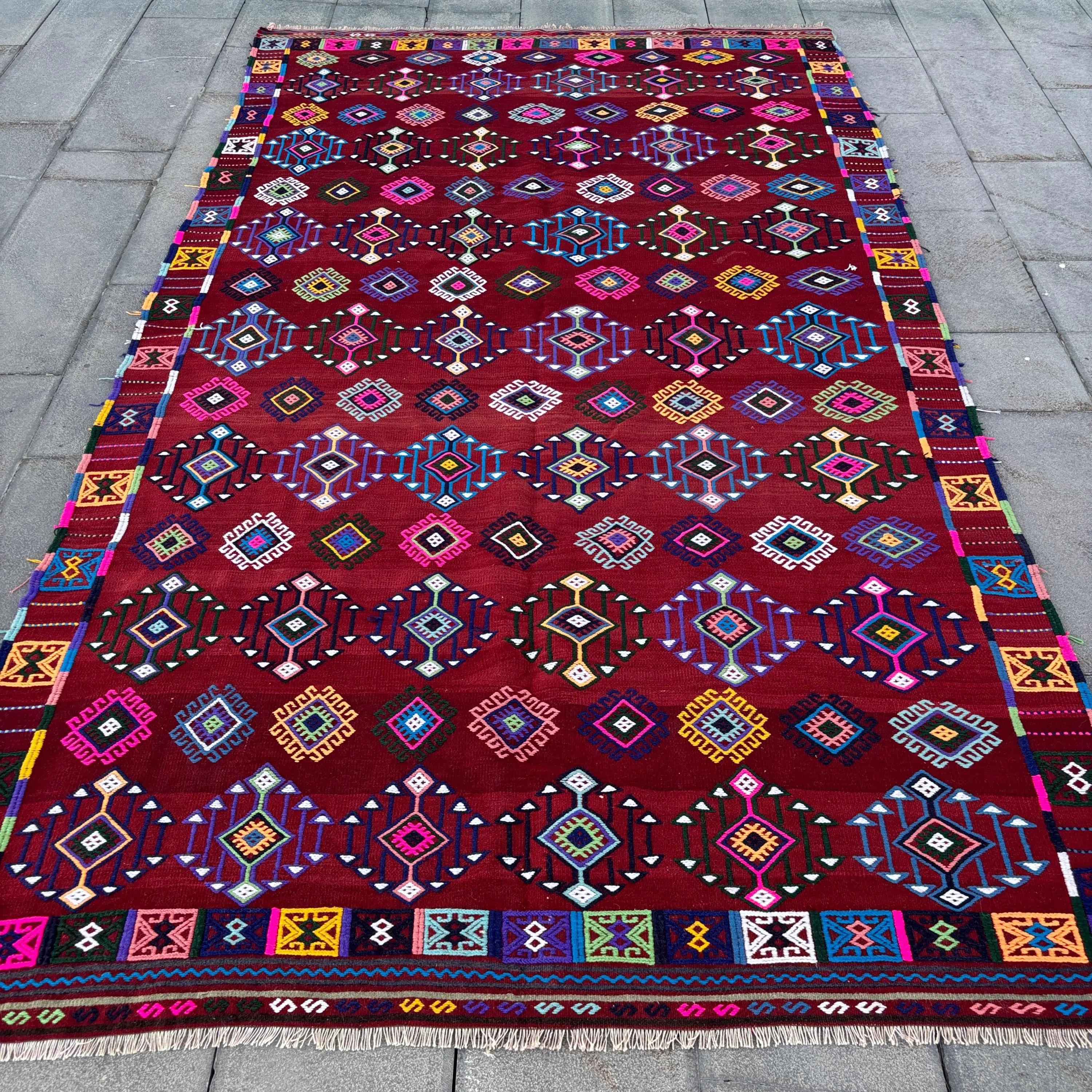 Teppich, 5,6x10,1 ft Vintage Teppich, rote marokkanische Teppichwolle - 1
