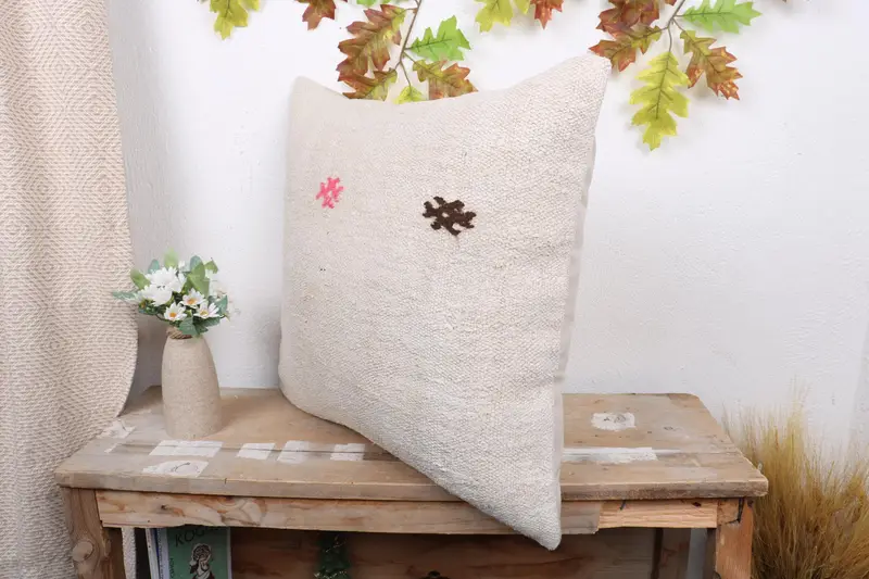 Cushion, Armchair Pillow, Handmade Cushion, 20x20 Beige Pillow Case, Ethnic Pillow Sham, Ethnical Kilim Rug Pillow, Turkish Pillow, Pillow for Couch - 4