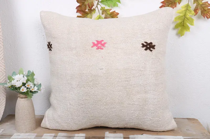 Cushion, Armchair Pillow, Handmade Cushion, 20x20 Beige Pillow Case, Ethnic Pillow Sham, Ethnical Kilim Rug Pillow, Turkish Pillow, Pillow for Couch - 2