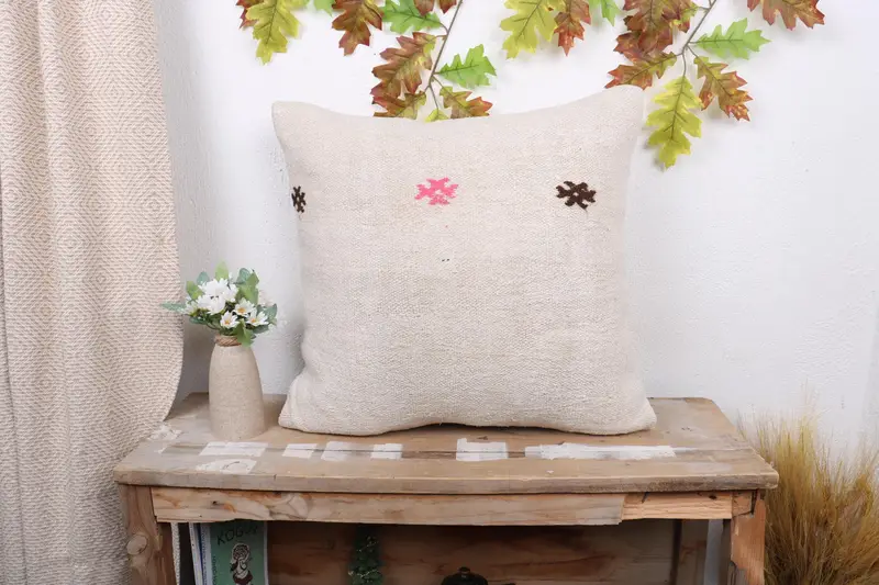 Cushion, Armchair Pillow, Handmade Cushion, 20x20 Beige Pillow Case, Ethnic Pillow Sham, Ethnical Kilim Rug Pillow, Turkish Pillow, Pillow for Couch - 1