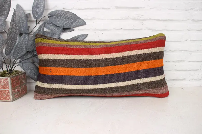 Handmade Kilim Cushion, Cushion, Vintage Kilim Throw Pillow, 12x24 Red Cushion Case, Comfy Throw Pillow Cover, Kilim Pillow, Couch Cushion Case - 1