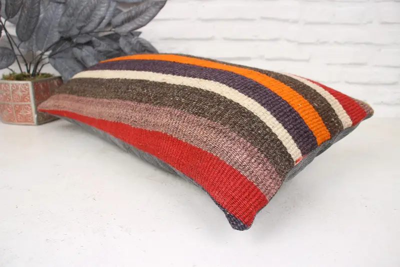 Handmade Kilim Cushion, Cushion, Vintage Kilim Throw Pillow, 12x24 Red Cushion Case, Comfy Throw Pillow Cover, Kilim Pillow, Couch Cushion Case - 6