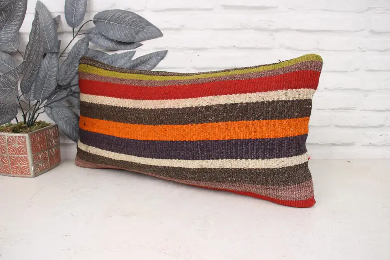 Handmade Kilim Cushion, Cushion, Vintage Kilim Throw Pillow, 12x24 Red Cushion Case, Comfy Throw Pillow Cover, Kilim Pillow, Couch Cushion Case - 4