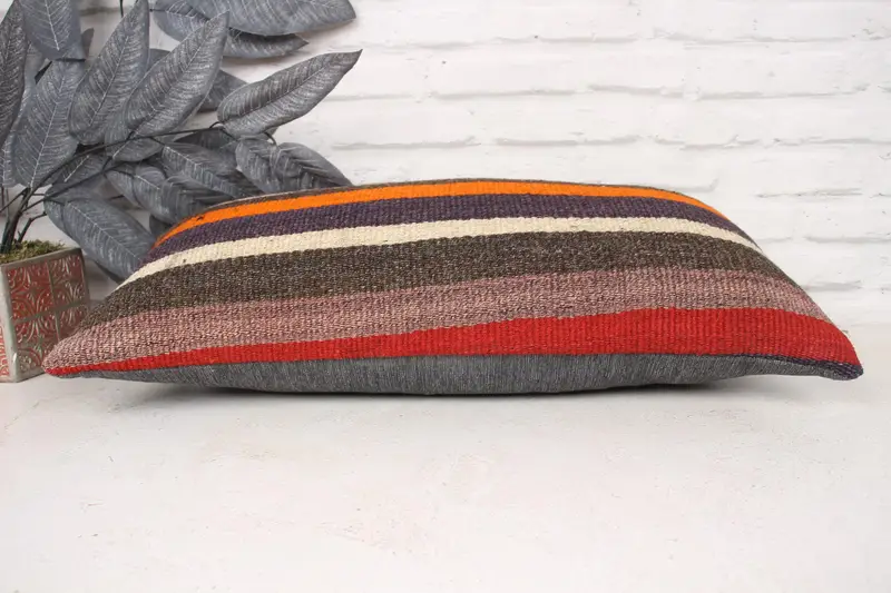 Handmade Kilim Cushion, Cushion, Vintage Kilim Throw Pillow, 12x24 Red Cushion Case, Comfy Throw Pillow Cover, Kilim Pillow, Couch Cushion Case - 5
