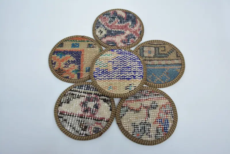 Posavasos étnicos azules y marrones, posavasos boho únicos