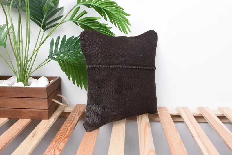 Turkish Pillow, Boho Pillow, Neutral Cushion Case, 14x14 Brown Cushion Cover, Gift Pillow, Handmade Pillow Case, Pillow Sham, Oriental Cushion - 4