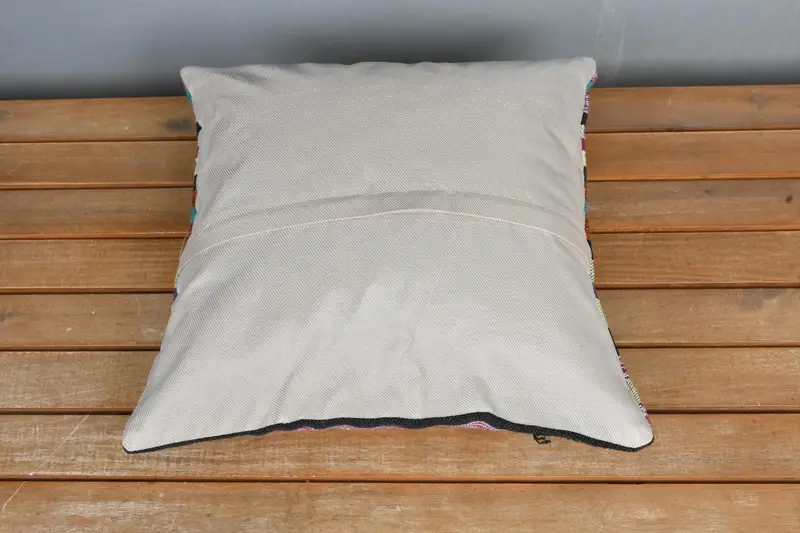 Boho Pillow Sham Cover, Bolster Throw Pillow Cover, 16x16 Purple Pillow Case, Ethnical Kilim Rug Pillow, Home Decor Pillow, Cushion - 5