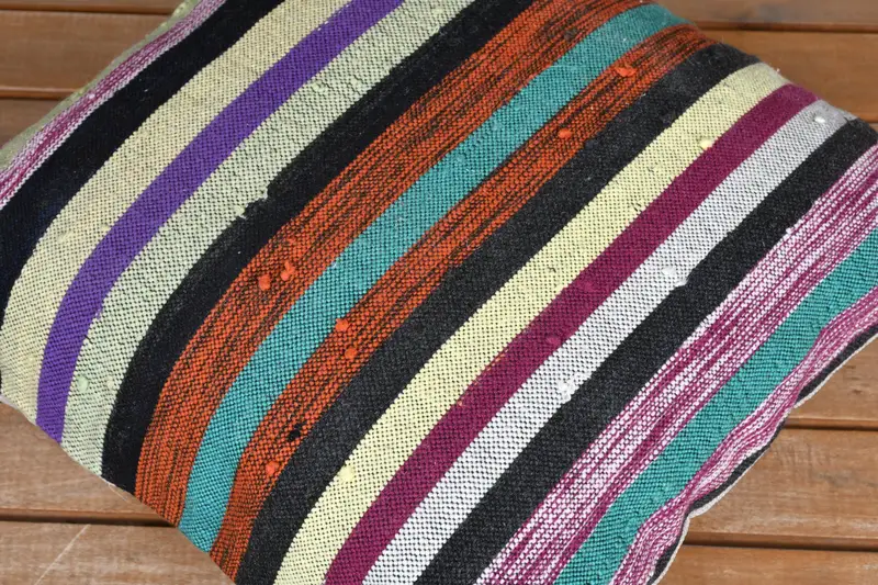 Boho Pillow Sham Cover, Bolster Throw Pillow Cover, 16x16 Purple Pillow Case, Ethnical Kilim Rug Pillow, Home Decor Pillow, Cushion - 3