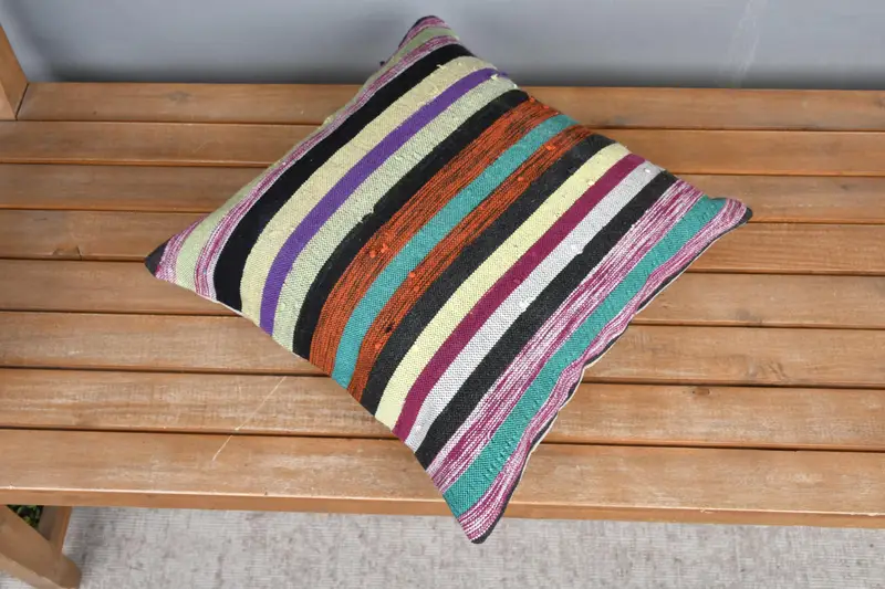 Boho Pillow Sham Cover, Bolster Throw Pillow Cover, 16x16 Purple Pillow Case, Ethnical Kilim Rug Pillow, Home Decor Pillow, Cushion - 2