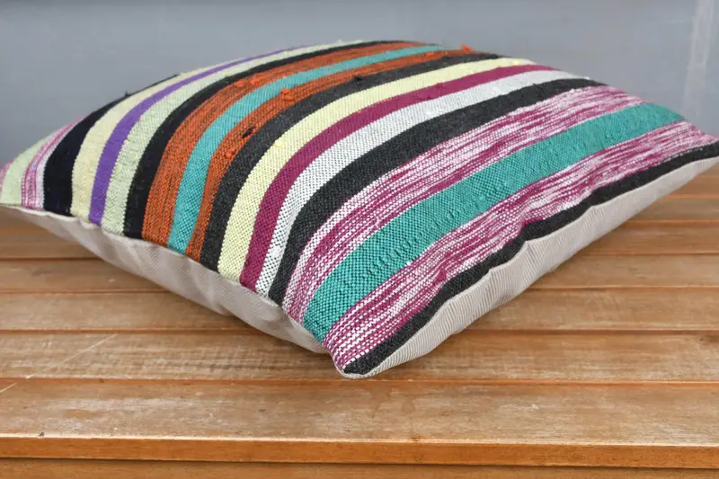 Boho Pillow Sham Cover, Bolster Throw Pillow Cover, 16x16 Purple Pillow Case, Ethnical Kilim Rug Pillow, Home Decor Pillow, Cushion - 4