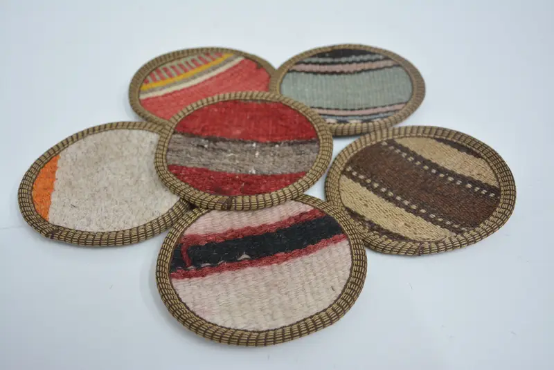 Posavasos a rayas rojas y beige, posavasos Kilim duradero