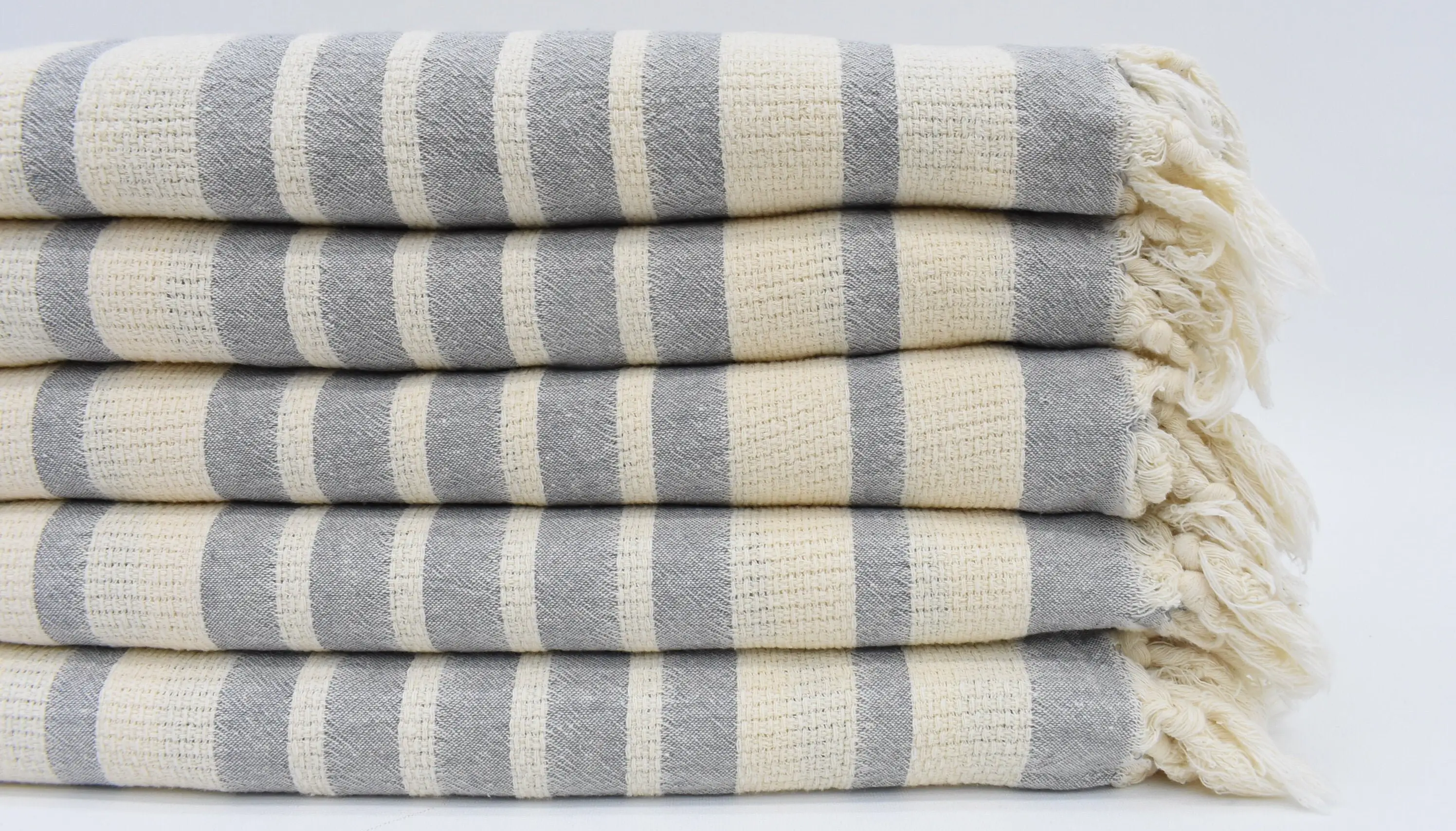 Personalized Beach Towel Gray Stripes Organic Cotton, 70x34 Inches - 1