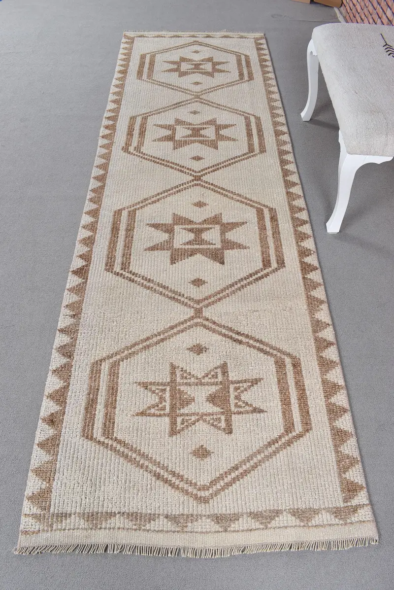 Zarif Bej Fas Halısı, Kahverengi Desenli 0,3x9,7 ft