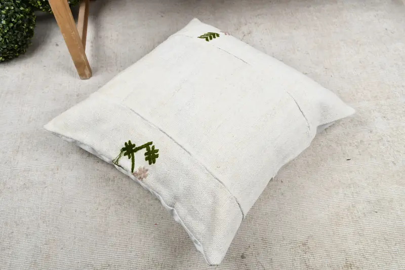 24x24 Beyaz Yastık, Vintage Yastık Örtüsü, Kilim Yastığı Sham, Kanepe Yastığı, Kilim Yastığı, Boho Chic Yastığı, Yastık Kılıfı - 8