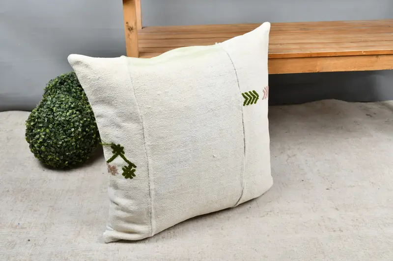 24x24 Beyaz Yastık, Vintage Yastık Örtüsü, Kilim Yastığı Sham, Kanepe Yastığı, Kilim Yastığı, Boho Chic Yastığı, Yastık Kılıfı - 7