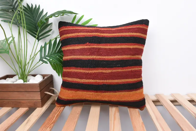 Vintage Kilim Throw Pillow, Pillow, Turkish Pillow, Antique Pillows, Handwoven Pillow Case, Customized Cushion, 18x18 Red Pillow Cover - 1
