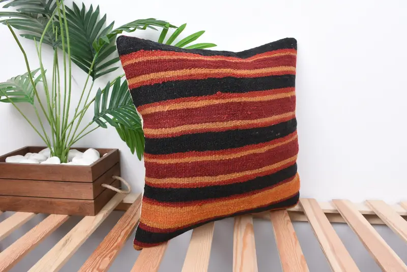Vintage Kilim Throw Pillow, Pillow, Turkish Pillow, Antique Pillows, Handwoven Pillow Case, Customized Cushion, 18x18 Red Pillow Cover - 4