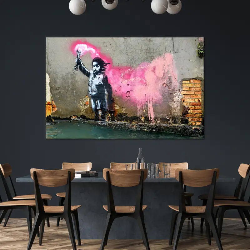 バンクシー グラフィティ キャンバス: 移民の子供のストリート アート プリント