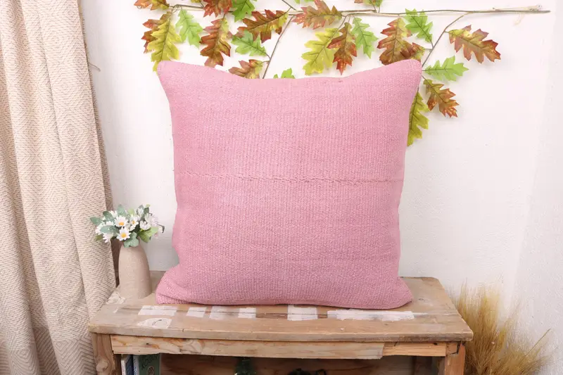 Handgefertigtes besticktes rosa Wurfkissen, südwestliches Vintage-Kissen