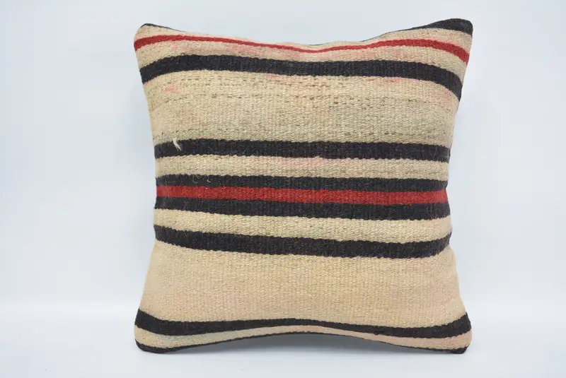 Vintage Kilim Throw Pillow, Pillow Cover, Turkish Kilim Pillow, Designer Throw Cushion, Turkish Pillow, 16x16 Beige Cushion - 1