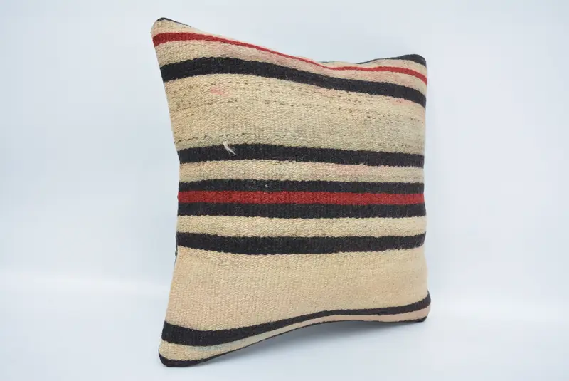 Vintage Kilim Throw Pillow, Pillow Cover, Turkish Kilim Pillow, Designer Throw Cushion, Turkish Pillow, 16x16 Beige Cushion - 3