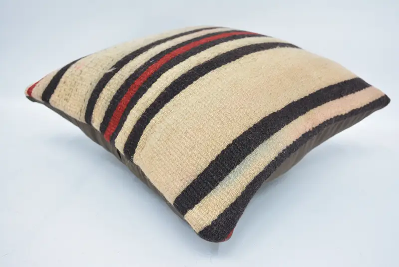 Vintage Kilim Throw Pillow, Pillow Cover, Turkish Kilim Pillow, Designer Throw Cushion, Turkish Pillow, 16x16 Beige Cushion - 6