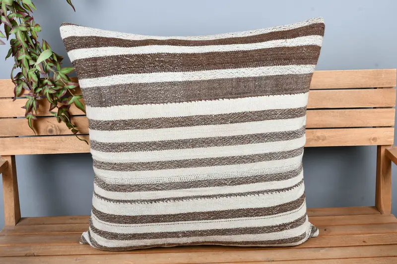 Kilim Pillow, 28x28 Brown Cushion Case, Cushion Case, Lounge Throw Pillow Cover, Antique Pillows, Turkish Bench Cushion, Gift Pillow - 6