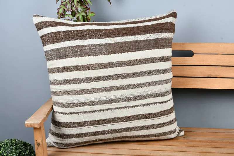 Kilim Pillow, 28x28 Brown Cushion Case, Cushion Case, Lounge Throw Pillow Cover, Antique Pillows, Turkish Bench Cushion, Gift Pillow - 1