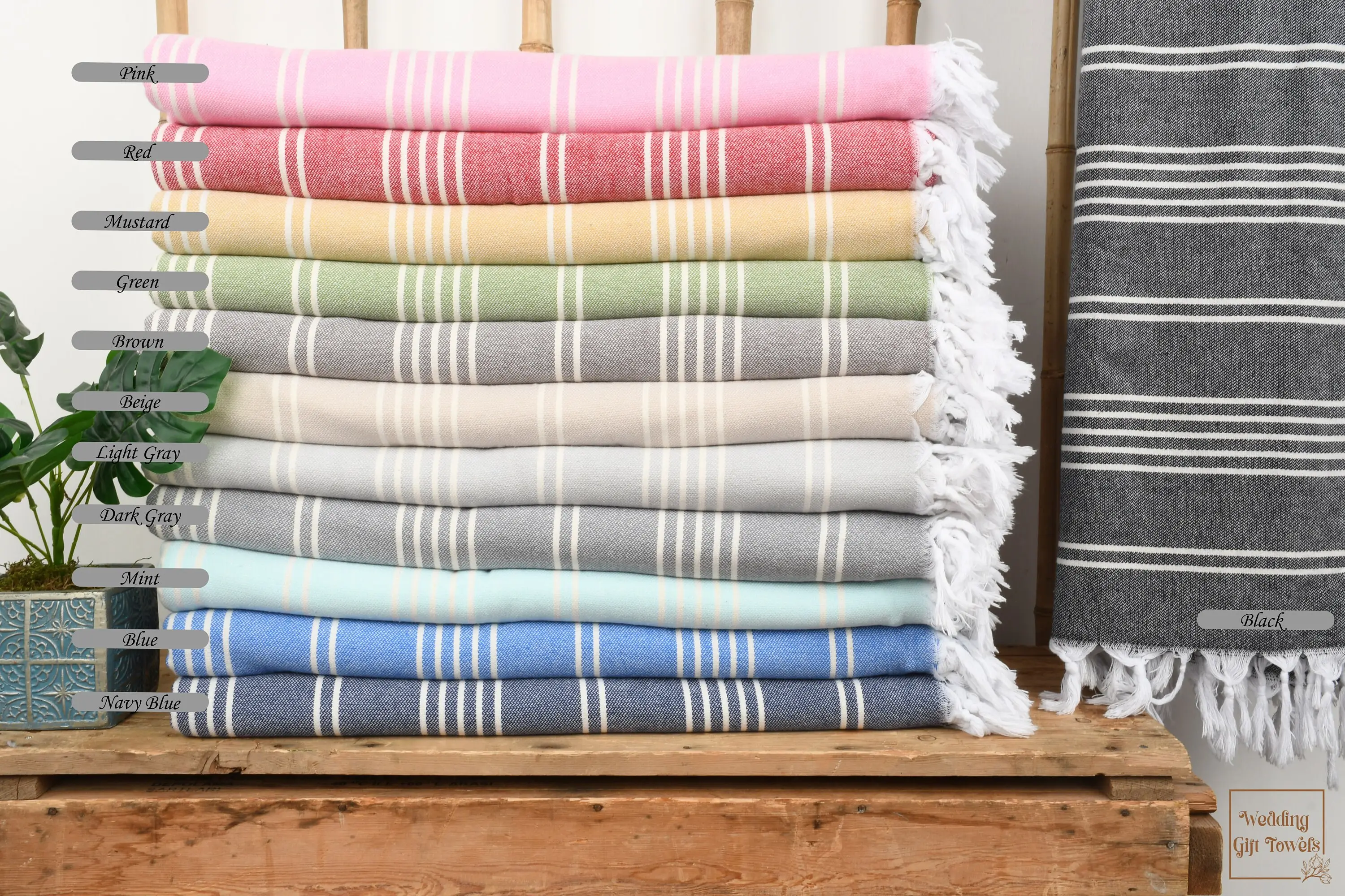 Woven Turkish Cotton Throw Blanket Striped Beige Chevron, 71x95 Inches - 1