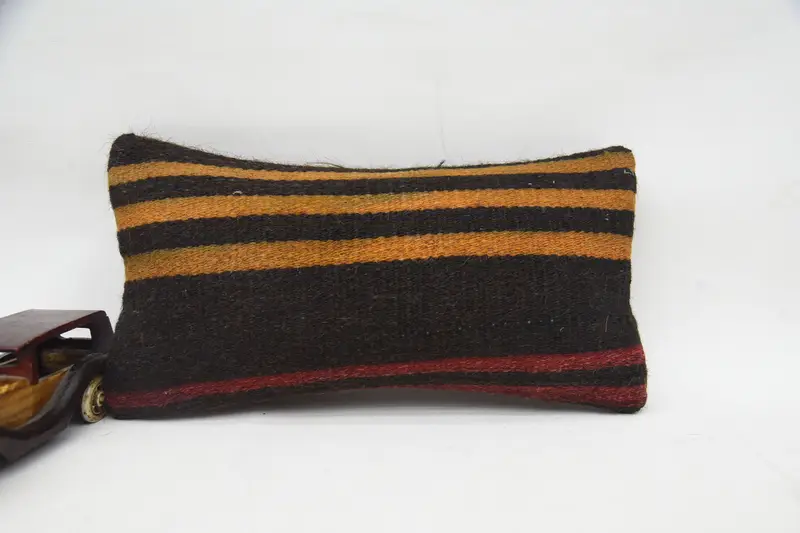 Turkish Pillow, Pillow Sham, Vintage Kilim Throw Pillow, Kilim Pillow, Bright Pillow Sham, Turkish Bench Pillow Sham, 8x16 Brown Pillow, Car Pillow - 4