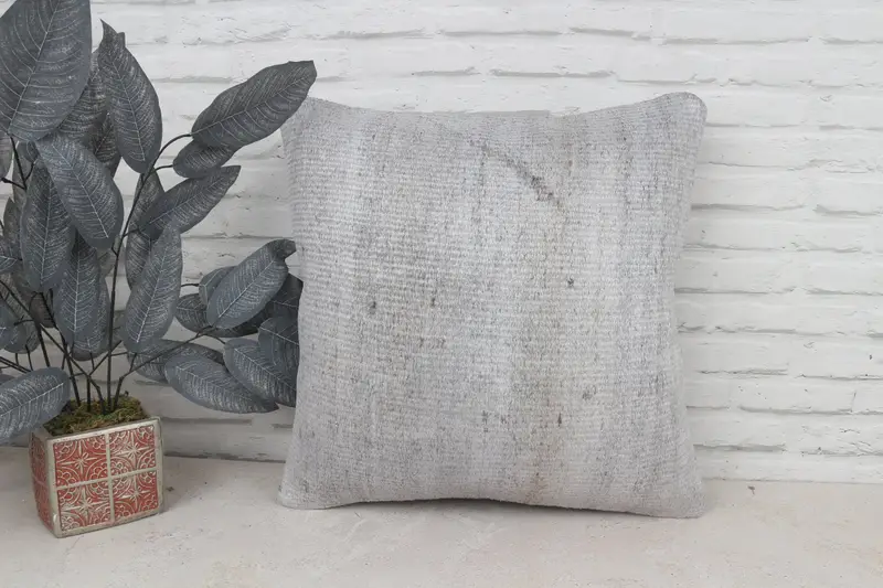20x20 Gray Pillow Sham, Home Decor Pillow, Cushion Case, Handmade Kilim Cushion, Sofa Bolster Pillow Sham, Ethnical Kilim Rug Pillow - 1
