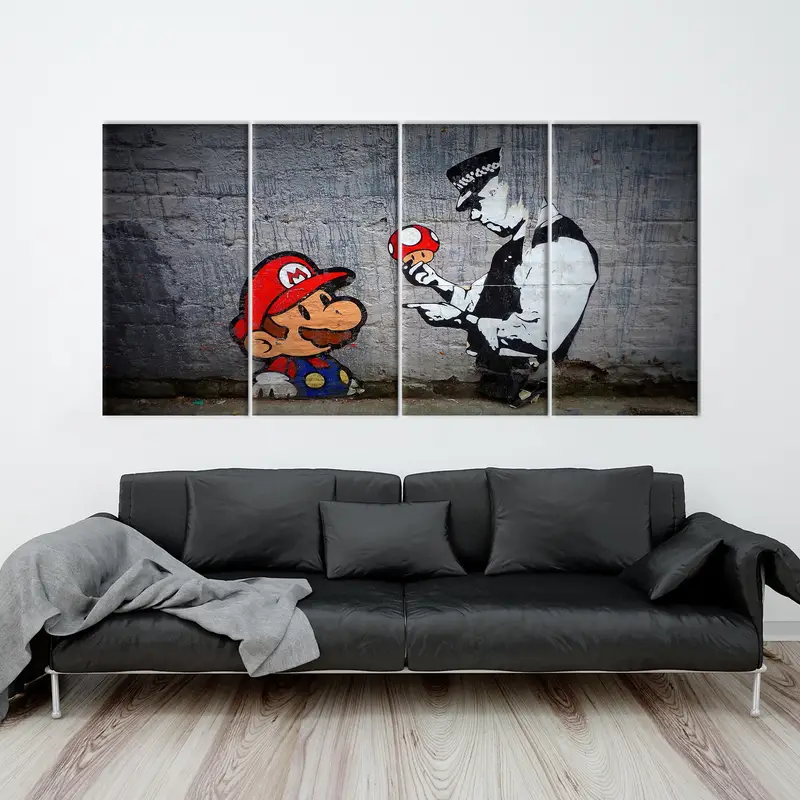 Banksy Mario Canvas, Banksy Super Mario Wall Art Canvas, Banksy Mario Print, Banksy Super Mario Original, Banksy Poster, Banksy Wall Art - 3