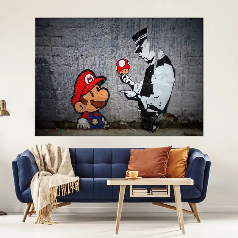 Banksy Mario Canvas, Banksy Super Mario Wall Art Canvas, Banksy Mario Print, Banksy Super Mario Original, Banksy Poster, Banksy Wall Art - 2