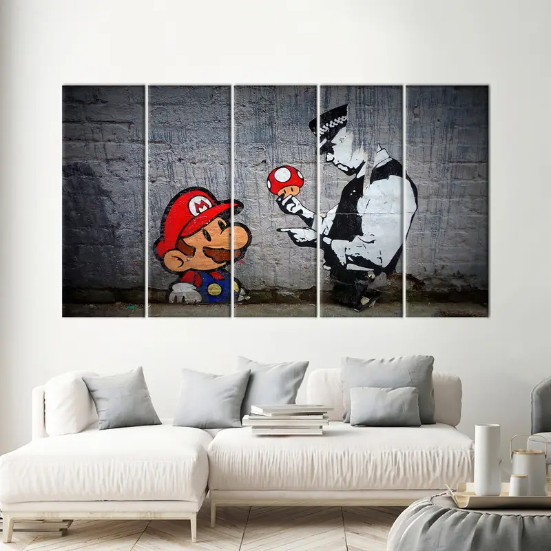Banksy Mario Canvas, Banksy Super Mario Wall Art Canvas, Banksy Mario Print, Banksy Super Mario Original, Banksy Poster, Banksy Wall Art - 4
