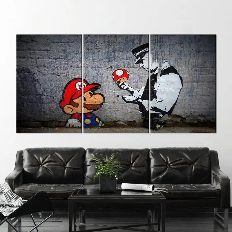 Banksy Mario Canvas, Banksy Super Mario Wall Art Canvas, Banksy Mario Print, Banksy Super Mario Original, Banksy Poster, Banksy Wall Art - 1