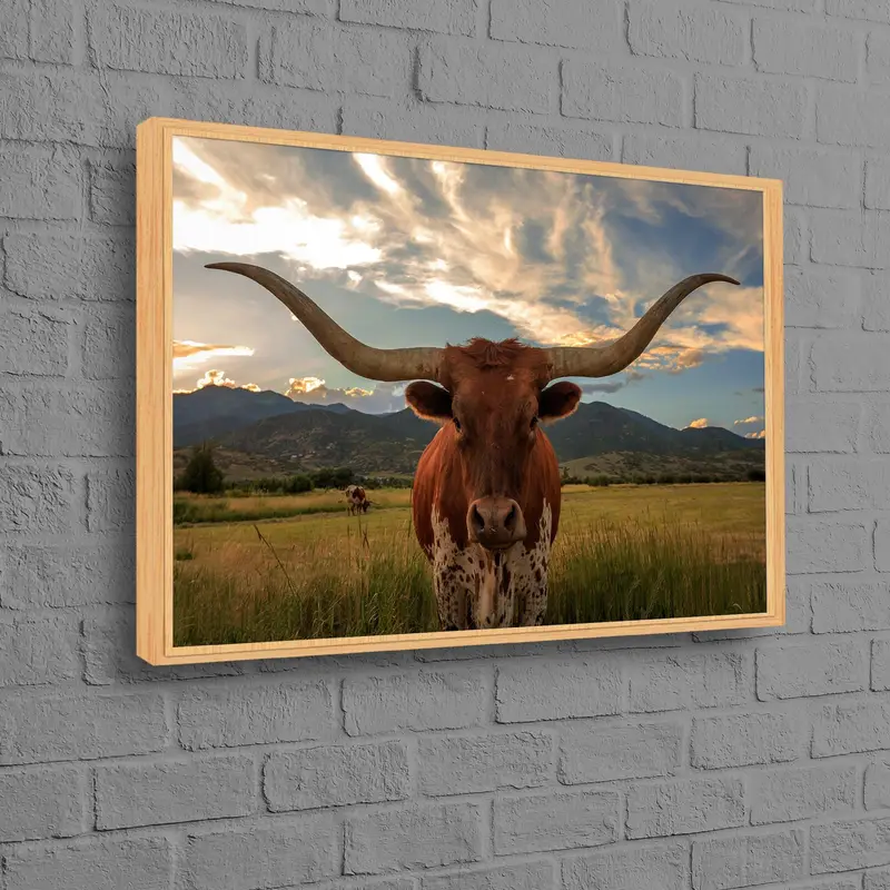 Elegant Farmhouse Bull Canvas: Rustic American Decor Art